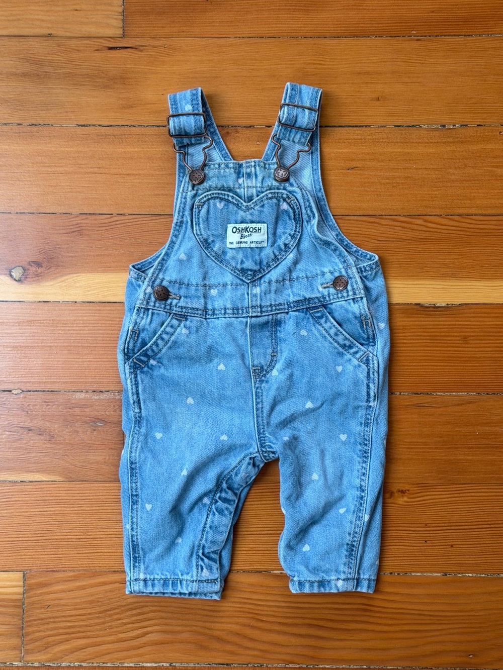 OshKosh B'gosh Light Blue Denim Overalls with Hearts Size 3m